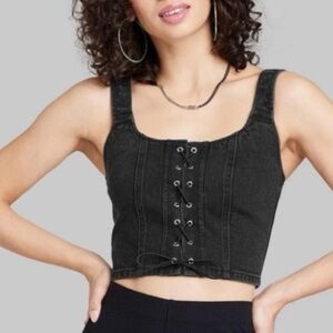 🖤🩶 Charcoal Denim Lace-Up Corset Top by Wild Fable (Target) 🩶🖤